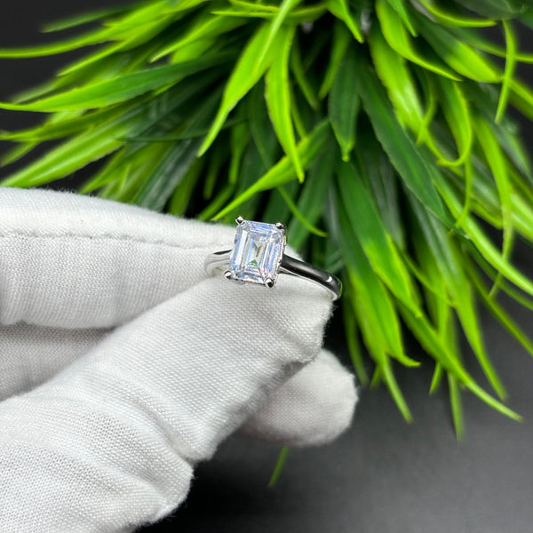 Natural American Diamond Octagon Solitaire Silver Ring, 925 Sterling Silver Ring, Engagement - Wedding Ring, Dainty American Diamond Jewelry