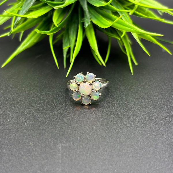 Natural Ethiopian Opal Round Cabochon Solitaire Silver Ring, 925 Sterling Silver Ring, Engagement - Wedding Ring, Dainty Opal Silver Jewelry