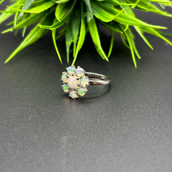 Natural Ethiopian Opal Round Cabochon Solitaire Silver Ring, 925 Sterling Silver Ring, Engagement - Wedding Ring, Dainty Opal Silver Jewelry