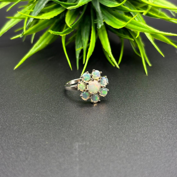 Natural Ethiopian Opal Round Cabochon Solitaire Silver Ring, 925 Sterling Silver Ring, Engagement - Wedding Ring, Dainty Opal Silver Jewelry