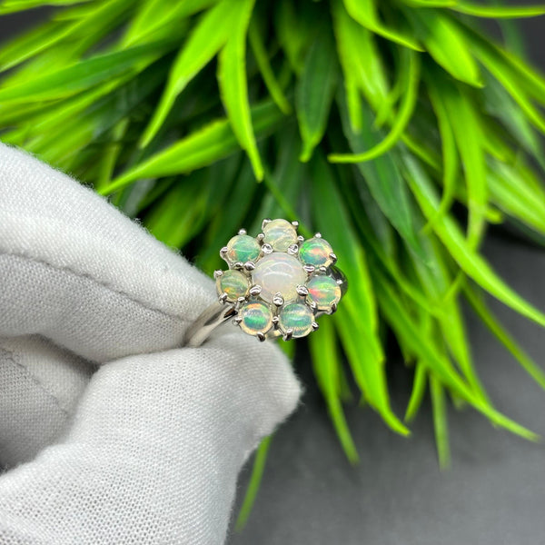 Natural Ethiopian Opal Round Cabochon Solitaire Silver Ring, 925 Sterling Silver Ring, Engagement - Wedding Ring, Dainty Opal Silver Jewelry