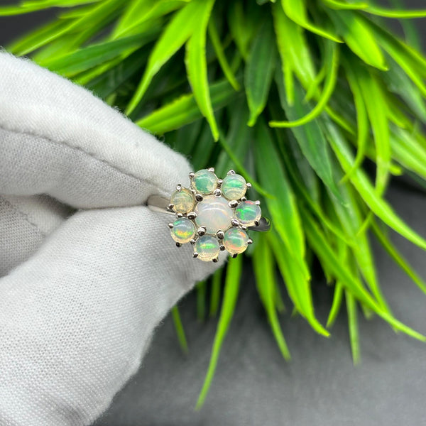 Natural Ethiopian Opal Round Cabochon Solitaire Silver Ring, 925 Sterling Silver Ring, Engagement - Wedding Ring, Dainty Opal Silver Jewelry