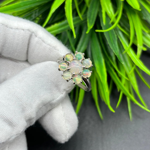 Natural Ethiopian Opal Round Cabochon Solitaire Silver Ring, 925 Sterling Silver Ring, Engagement - Wedding Ring, Dainty Opal Silver Jewelry