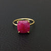 Gold Plated Amazing RED RUBY Cushion Silver Solitaire Ring, 925 Sterling Silver Prong Ring, Red Ruby Cushion Cut Gemstone Silver Ring