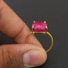 Gold Plated Amazing RED RUBY Cushion Silver Solitaire Ring, 925 Sterling Silver Prong Ring, Red Ruby Cushion Cut Gemstone Silver Ring