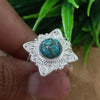 Natural Blue Copper Turquoise New Design Round Stone Ring, 925 Sterling Silver Round Turquoise Ring, Turquoise Round Ring, Statement Ring