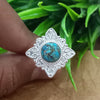 Natural Blue Copper Turquoise New Design Round Stone Ring, 925 Sterling Silver Round Turquoise Ring, Turquoise Round Ring, Statement Ring