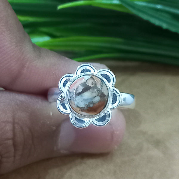 925 Sterling Silver Round Turquoise Ring, Natural Oyster Copper Turquoise New Design Round Stone Ring, Turquoise Round Ring, Statement Ring