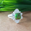 New Design Natural Green Copper Turquoise Cushion Stone Ring, 925 Sterling Silver Cushion Turquoise Ring, Turquoise Cushion Ring