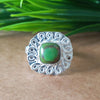 New Design Natural Green Copper Turquoise Cushion Stone Ring, 925 Sterling Silver Cushion Turquoise Ring, Turquoise Cushion Ring