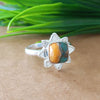 New Design Natural Oyster Copper Turquoise Cushion Stone Ring, 925 Sterling Silver Cushion Turquoise Ring, Turquoise Cushion Ring