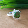 New Design Natural Green Copper Turquoise Cushion Stone Ring, 925 Sterling Silver Cushion Turquoise Ring, Turquoise Cushion Ring