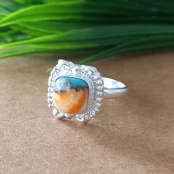 New Design Natural Oyster Copper Turquoise Cushion Stone Ring, 925 Sterling Silver Cushion Turquoise Ring, Turquoise Cushion Ring