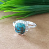 New Design Natural Blue Copper Turquoise Cushion Stone Ring, 925 Sterling Silver Cushion Turquoise Ring, Turquoise Cushion Ring