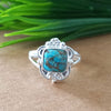 New Design Natural Blue Copper Turquoise Cushion Stone Ring, 925 Sterling Silver Cushion Turquoise Ring, Turquoise Cushion Ring