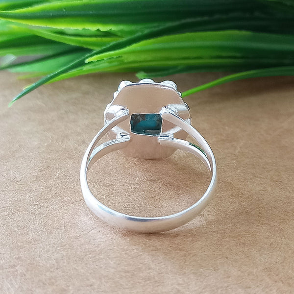 New Design Natural Blue Copper Turquoise Cushion Stone Ring, 925 Sterling Silver Cushion Turquoise Ring, Turquoise Cushion Ring