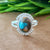 925 Sterling Silver Oval Turquoise Ring, New Design Natural Oyster Copper Turquoise Oval Stone Ring, Turquoise Oval Ring, Statement Ring