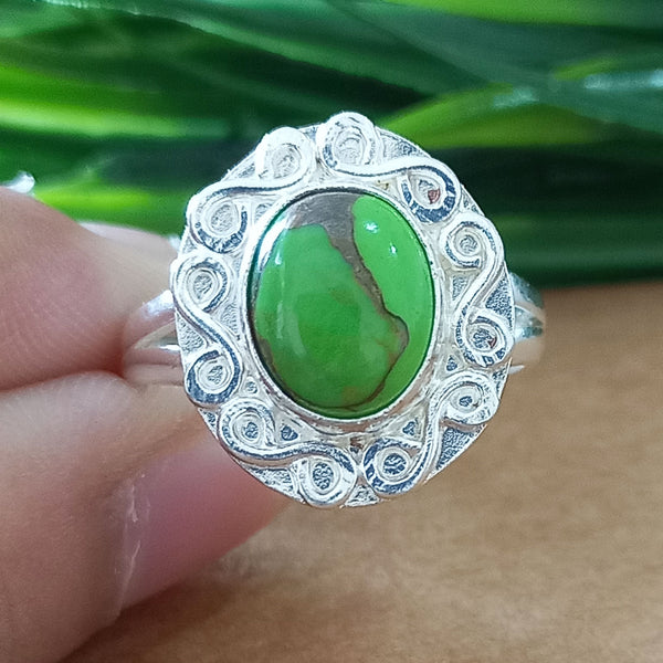 925 Sterling Silver Oval Turquoise Ring, New Design Natural Green Copper Turquoise Oval Stone Ring, Turquoise Oval Ring, Statement Ring