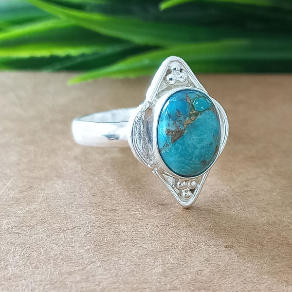 925 Sterling Silver Oval Turquoise Ring, New Design Natural Blue Copper Turquoise Oval Stone Ring, Turquoise Oval Ring, Statement Ring