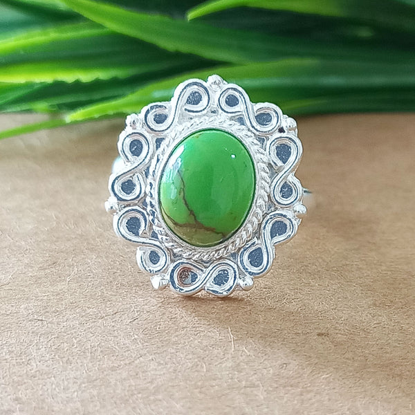 925 Sterling Silver Oval Turquoise Ring, New Design Natural Green Copper Turquoise Oval Stone Ring, Turquoise Oval Ring, Statement Ring