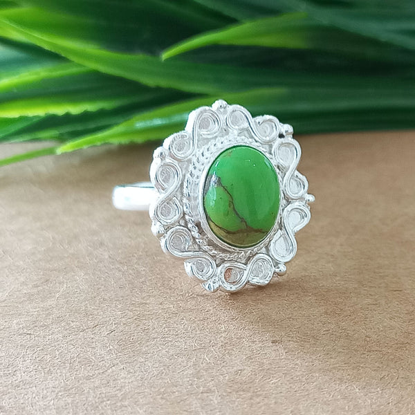 925 Sterling Silver Oval Turquoise Ring, New Design Natural Green Copper Turquoise Oval Stone Ring, Turquoise Oval Ring, Statement Ring