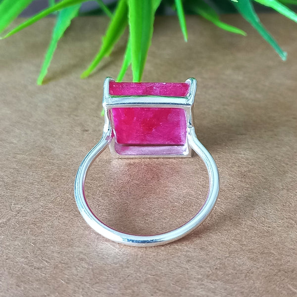 Amazing RED RUBY Square Silver Solitaire Ring, 925 Sterling Silver Prong Ring, Red Ruby Square Cut Gemstone Silver Ring, Prong ring