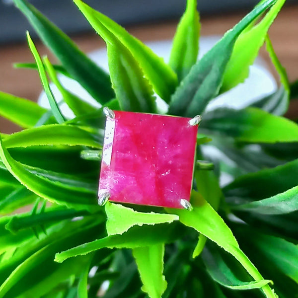 Amazing RED RUBY Square Silver Solitaire Ring, 925 Sterling Silver Prong Ring, Red Ruby Square Cut Gemstone Silver Ring, Prong ring