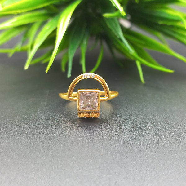 925 Sterling Silver Ring, Natural American Diamond Gold Plated Square Solitaire Silver Ring, Engagement-Wedding Ring, Dainty Diamond Jewelry