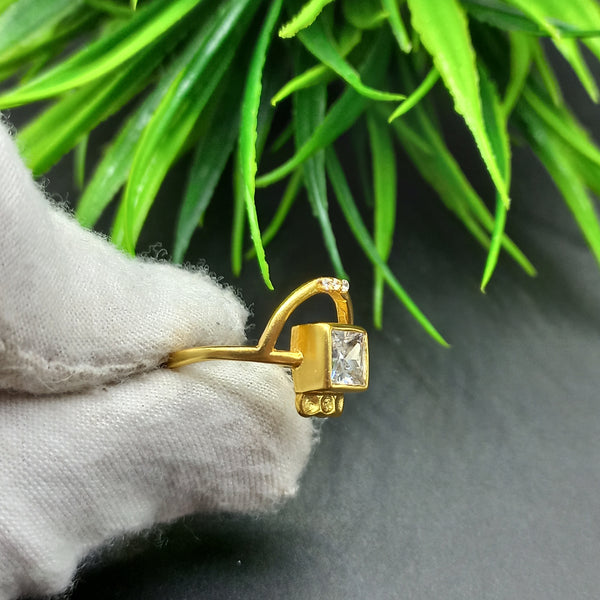 925 Sterling Silver Ring, Natural American Diamond Gold Plated Square Solitaire Silver Ring, Engagement-Wedding Ring, Dainty Diamond Jewelry