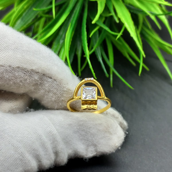 925 Sterling Silver Ring, Natural American Diamond Gold Plated Square Solitaire Silver Ring, Engagement-Wedding Ring, Dainty Diamond Jewelry