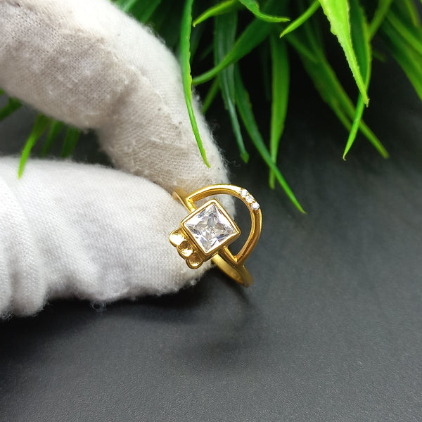 925 Sterling Silver Ring, Natural American Diamond Gold Plated Square Solitaire Silver Ring, Engagement-Wedding Ring, Dainty Diamond Jewelry