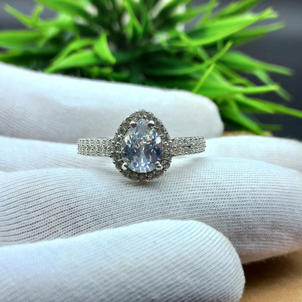 Natural American Diamond Solitaire Silver Ring, 925 Sterling Silver Ring, Engagement Ring, Dainty Ring, Diamond Jewelry, Wedding Jewelry