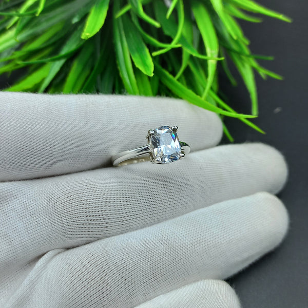 Natural American Diamond Solitaire Silver Ring, 925 Sterling Silver Ring, Engagement Ring, Dainty Ring, Diamond Jewelry, Wedding Jewelry