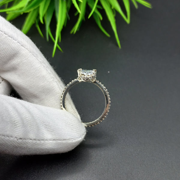 Natural American Diamond Solitaire Silver Ring, 925 Sterling Silver Ring, Engagement Ring, Dainty Ring, Diamond Jewelry, Wedding Jewelry