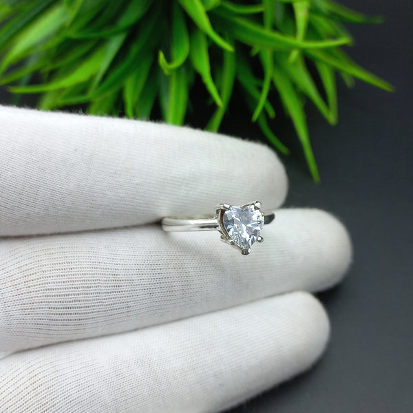 Natural American Diamond Solitaire Silver Ring, 925 Sterling Silver Ring, Engagement Ring, Dainty Ring, Diamond Jewelry, Wedding Jewelry