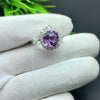 Natural Purple Amethyst Round Solitaire Silver Ring, 925 Sterling Silver Ring, Engagement - Wedding Ring, Dainty American Diamond Jewelry
