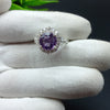 Natural Purple Amethyst Round Solitaire Silver Ring, 925 Sterling Silver Ring, Engagement - Wedding Ring, Dainty American Diamond Jewelry