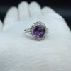 Natural Purple Amethyst Round Solitaire Silver Ring, 925 Sterling Silver Ring, Engagement - Wedding Ring, Dainty American Diamond Jewelry