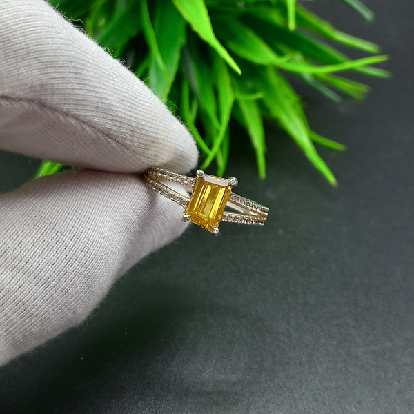 925 Sterling Silver Ring | Natural Citrine Solitaire Ring | Fancy Cut Gemstone Silver Ring | Citrine Jewelry | November Birthstone Jewelry |