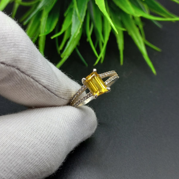 925 Sterling Silver Ring | Natural Citrine Solitaire Ring | Fancy Cut Gemstone Silver Ring | Citrine Jewelry | November Birthstone Jewelry |