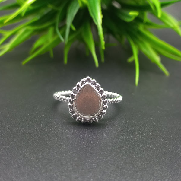 925 Sterling Silver Close Blank Pear Ring, Beaded Spiral wire Bezel Cup Ring, Setting For Making Ring 6x4 MM To 14x21 MM, DIY Jewelry