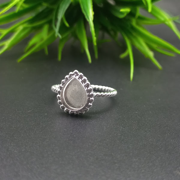 925 Sterling Silver Close Blank Pear Ring, Beaded Spiral wire Bezel Cup Ring, Setting For Making Ring 6x4 MM To 14x21 MM, DIY Jewelry