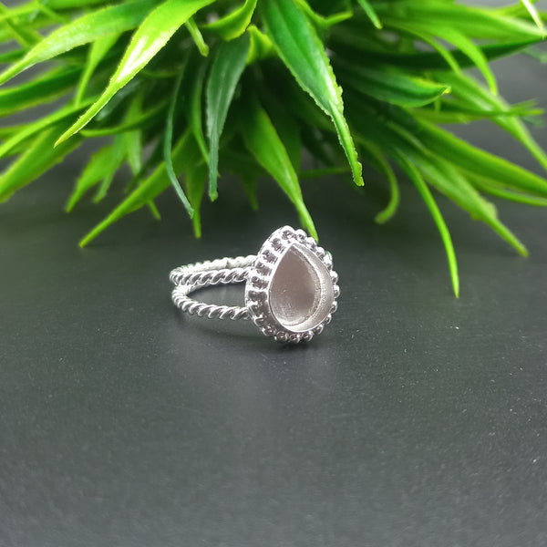 925 Sterling Silver Beaded Close Blank Pear Ring, Double Spiral wire Bezel Cup Ring, Setting For Making Ring 6x4 MM To 14x21 MM, DIY Jewelry