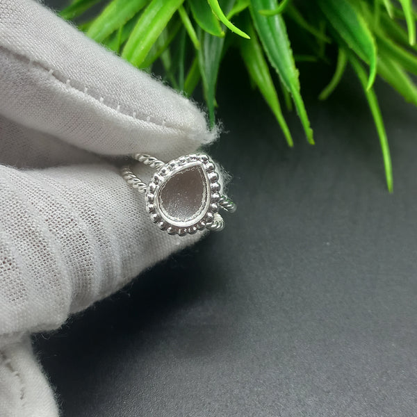 925 Sterling Silver Beaded Close Blank Pear Ring, Double Spiral wire Bezel Cup Ring, Setting For Making Ring 6x4 MM To 14x21 MM, DIY Jewelry