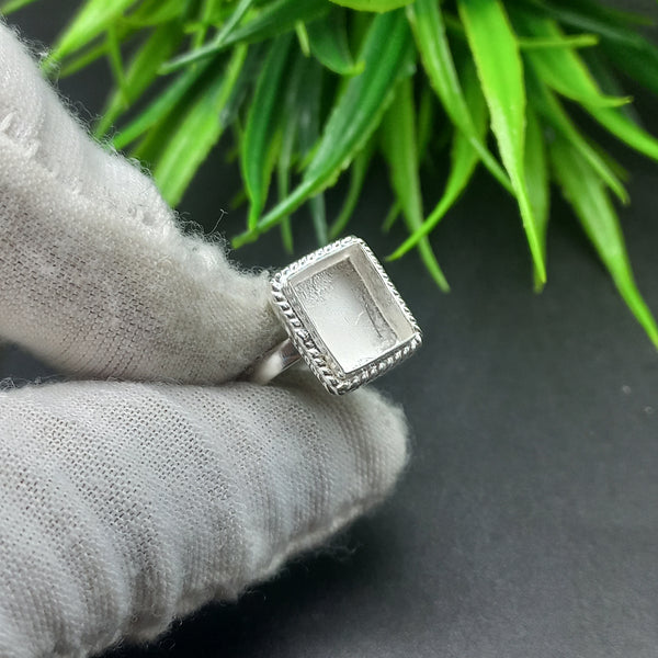 925 Sterling Silver Rectangle Ring, Wire Wrapped Bezel Cup Close Blank Ring, Setting For Making Ring 6X4 To20x25 MM, DIY Jewelry Supplies