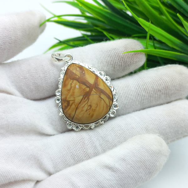 Natural Jasper Gemstone Pendants / Wholesale Pendants / Minimalist Pendants / Jewelry for Gift / 925 Sterling Silver Plated Pendant