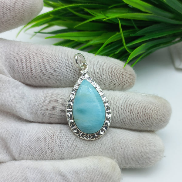 Natural Larimar Gemstone Pendants / Wholesale Pendants / Minimalist Pendants / Jewelry for Gift / 925 Sterling Silver Plated Pendant