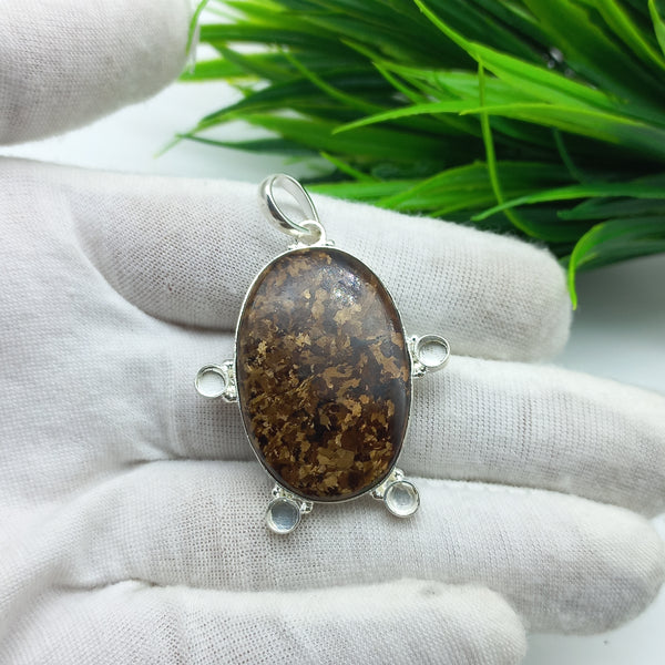Natural Bronzite Gemstone Pendants / Wholesale Pendants / Minimalist Pendants / Jewelry for Gift / 925 Sterling Silver Plated Pendant