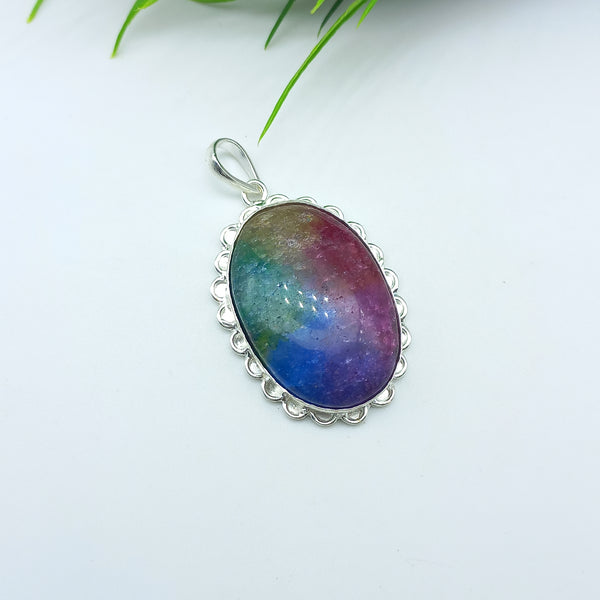 Natural Rainbow Solar Quartz Gemstone Pendants / Wholesale Pendants / Minimalist Pendants / Jewelry for Gift / 925 Sterling Silver Plated Pendant