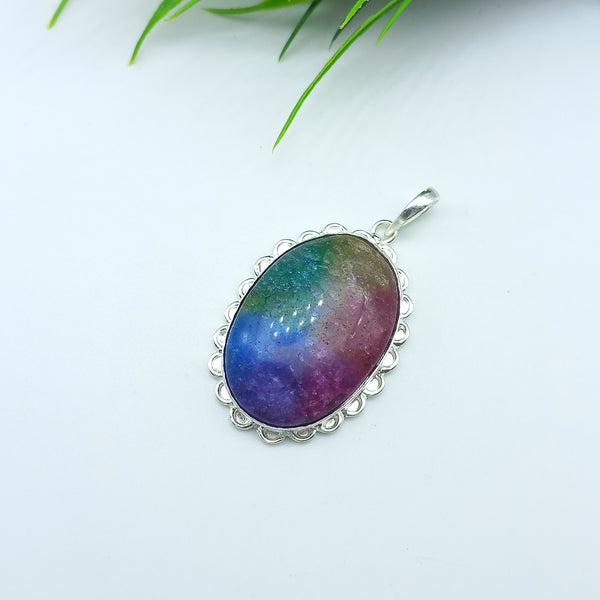 Natural Rainbow Solar Quartz Gemstone Pendants / Wholesale Pendants / Minimalist Pendants / Jewelry for Gift / 925 Sterling Silver Plated Pendant